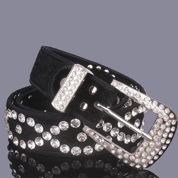 

new fashion design leather belt for women rhinestone buckle belts women jean strap black color