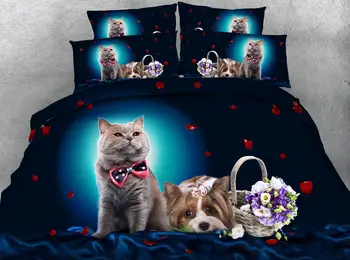 

Cute Cats Dogs 3D Reactive Printing Bedding Sets Quilt/Duvet Covers Bedspreads Childrens Babys Bedroom Decor Woven 500TC Blue 4p