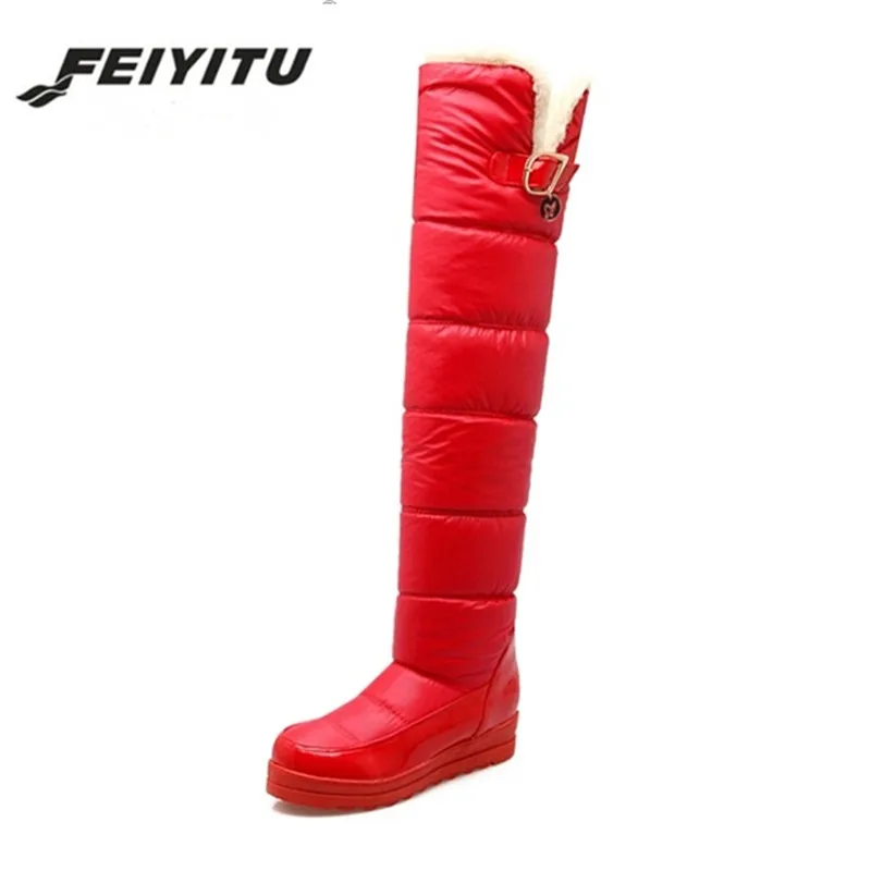 

feiyitu Water Proofing Warm Fur Snow Boots Women Height Increasing Slip On Woman Shoes Big Size 34-43 Winter Long Boots