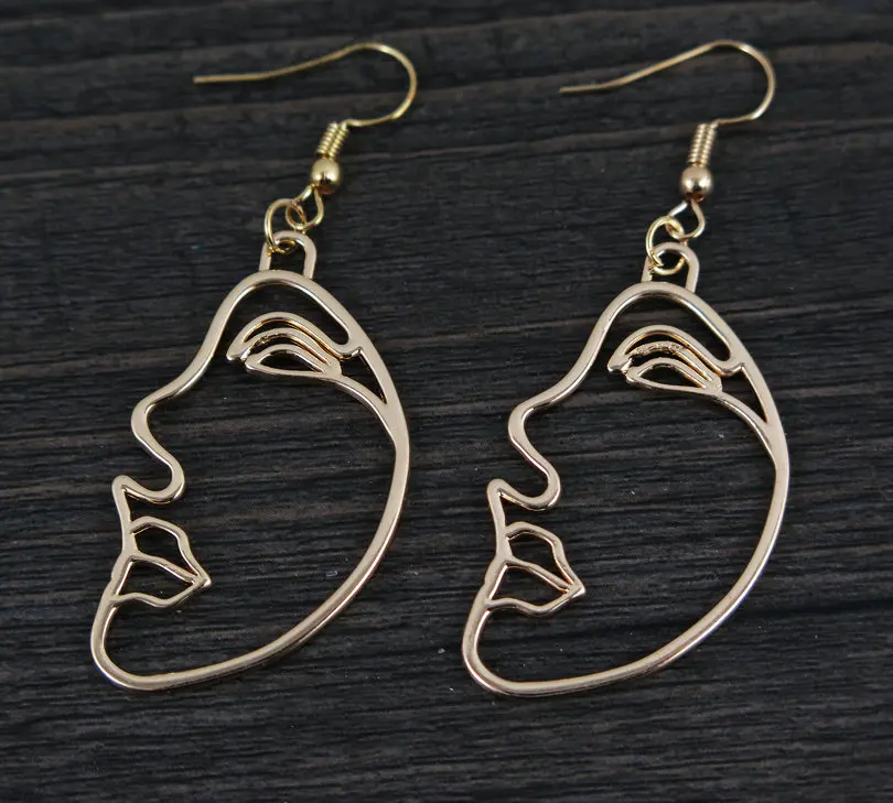 

Abstract Art Stylish Gold Face Statement Dangle Earrings Girls Fashion Trend Bar Long Earrings For Women 2017
