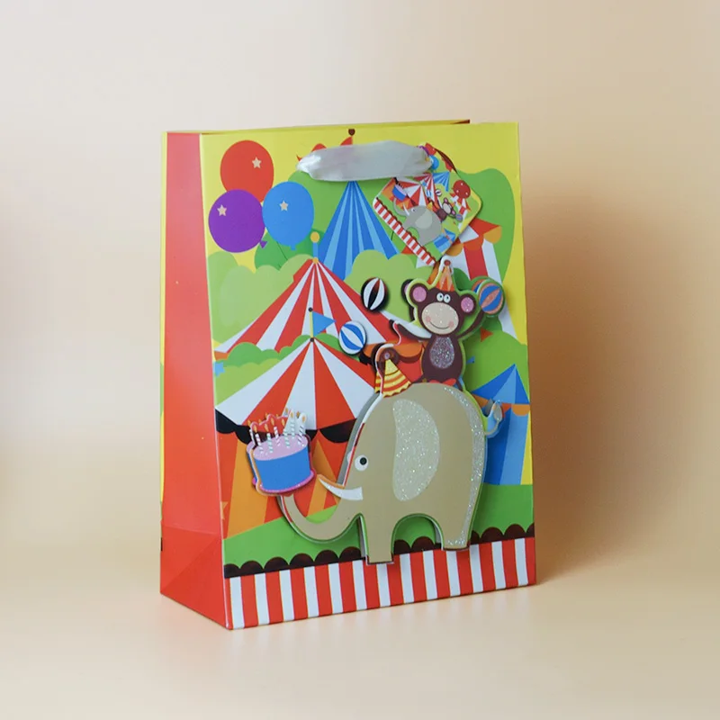 12 шт./компл. цирк День рождения упаковка подарочная коробка сумки для детей с принтом оленя игр тема джунгли Бумага сумки с бирками лес Животные расходные материалы - Цвет: Elephant x12pcs