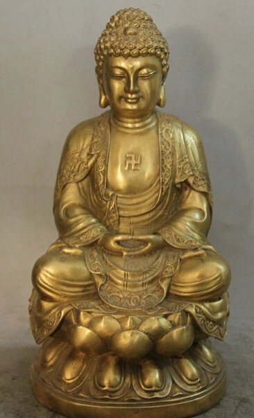 

JP S0524 11" Tibet Tibetan Buddhism Brass Shakyamuni Amitabha Buddha Sakyamuni Statue Discount 35%