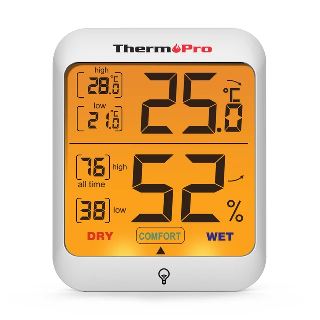 ThermoPro TP-53 Digital Indoor Termometro Umidità Monitor con Touch Retroillumin ThermoPro TP-53 Digital Indoor Termometro Umidità Monitor con Touch Retroillumin