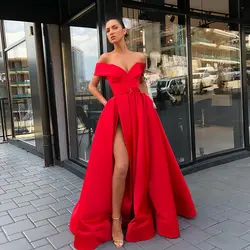 Abendkleider длинное вечернее платье 2019 г. пикантные высокий разрез v-образным вырезом Вечерние платья в арабском стиле Для женщин красное, в Пол