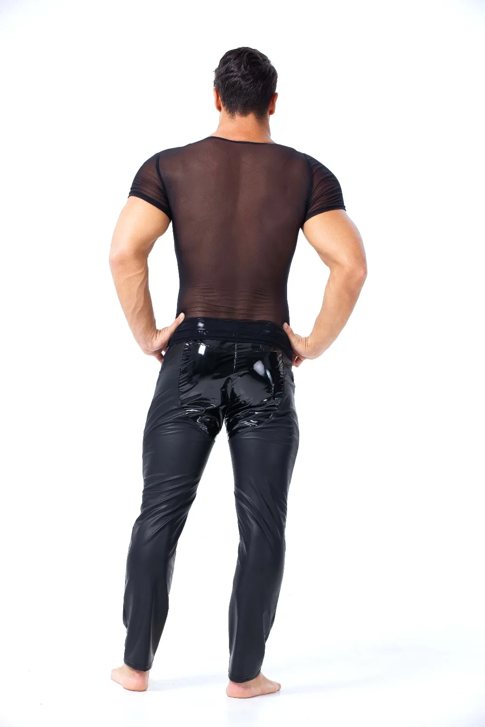 MenFaux Leather Tops Latex Catsuit Masquerade Super man Cosplay Halloween Party Dress Men Zentai Gay Fetish Wear Z6027