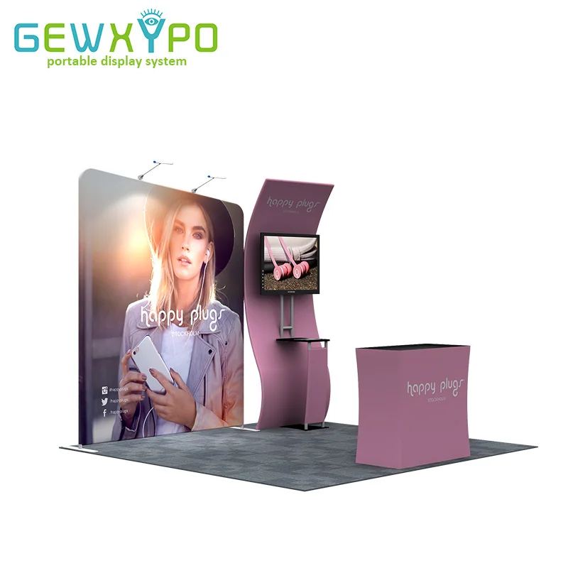 

Trade Show Pillow Case Style Advertising Stretch Fabric Banner Aluminum Tube Display Wall With TV Stand And Podium(Include All)