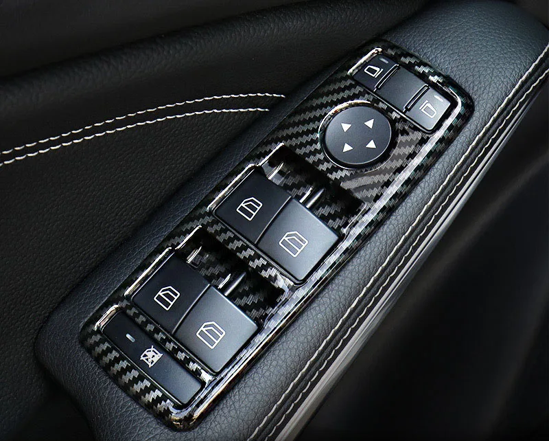 

5pcs Carbon Fiber ABS Chrome Window Lift Switch Button Cover Frame Trim For Mercedes Benz A B CLA GLA Class W176 AMG Car-Styling