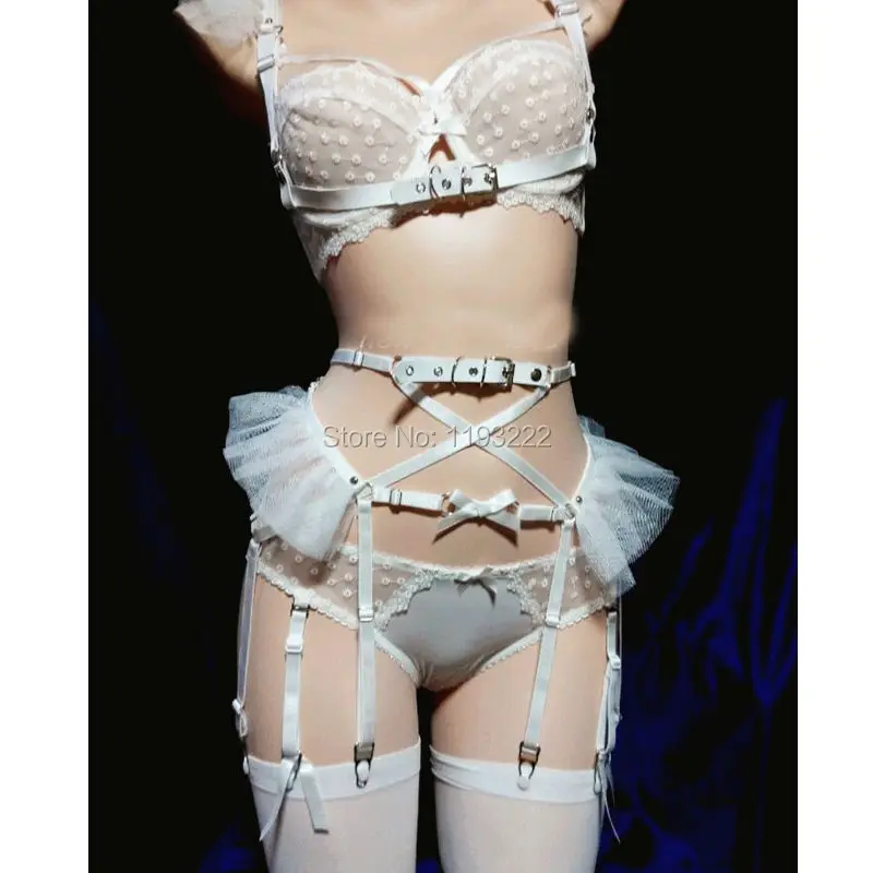 Косплей Лолита каваи ручная работа сексуальные Харадзюку кожаные эластичные подвязки ремни шифон сетка пояс подвязки для платья костюм