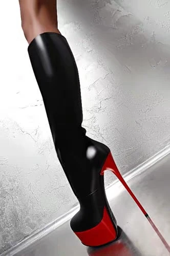 Olomm/Новое поступление, женские сапоги до середины икры на платформе красивая женская обувь для вечеринок на тонком высоком каблуке, с круглым носком, черного и красного цвета женская обувь, американские размеры 5-15