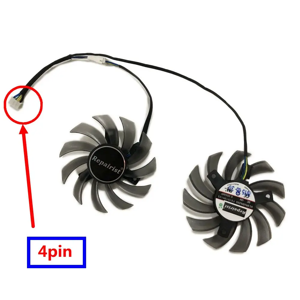 2 шт./компл. вентилятора видеокарты 75 мм 4Pin карты VGA кулер для ASUS GTX650TI 660Ti GTX750 GTX760