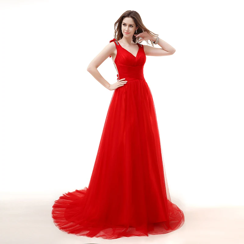 

Pink V-neck Diamond Beaded Sexy Evening Dresses Sleeveless Tulle Evening Gowns 2019 Graduation Dresses Womens Gowns For Party