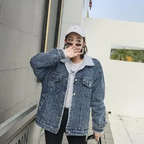 bleu Peter Veste Denim Style Femmes Unique Pan Laine Manteau Bomber Black Poitrine Au Imprimer Imitation Col Garder Ash Preppy Chaud wHwFOq