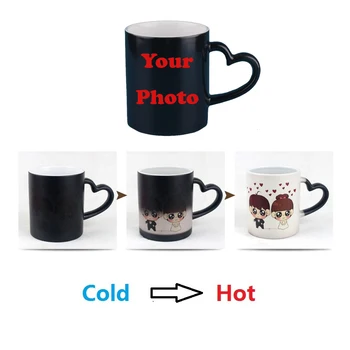 

Magic Mug Custom Photo Morph Mugs Ceramic Heat Color Changing Cup Love Handle 300ML Coffee Milk Mugs Gifts For Friends