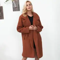 Для женщин Шуба 2018 зима пушистый лохматый искусственного длинное меховое пальто модная теплая плотная куртка черный/бежевый плюс Размеры