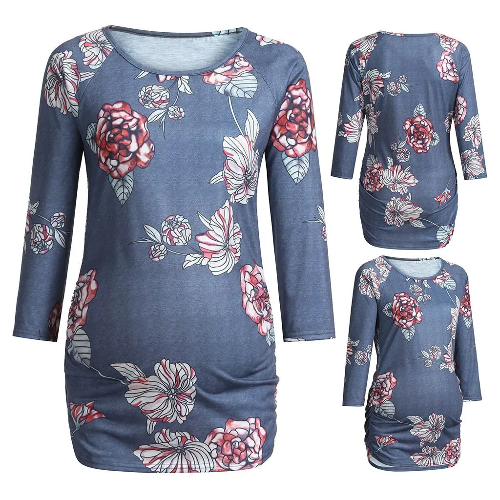 

Women Maternity cropped sleeves Floral Print Tops Pregnant T-shirt Clothes temperament Breastfeeding Clothes nursing Maternity