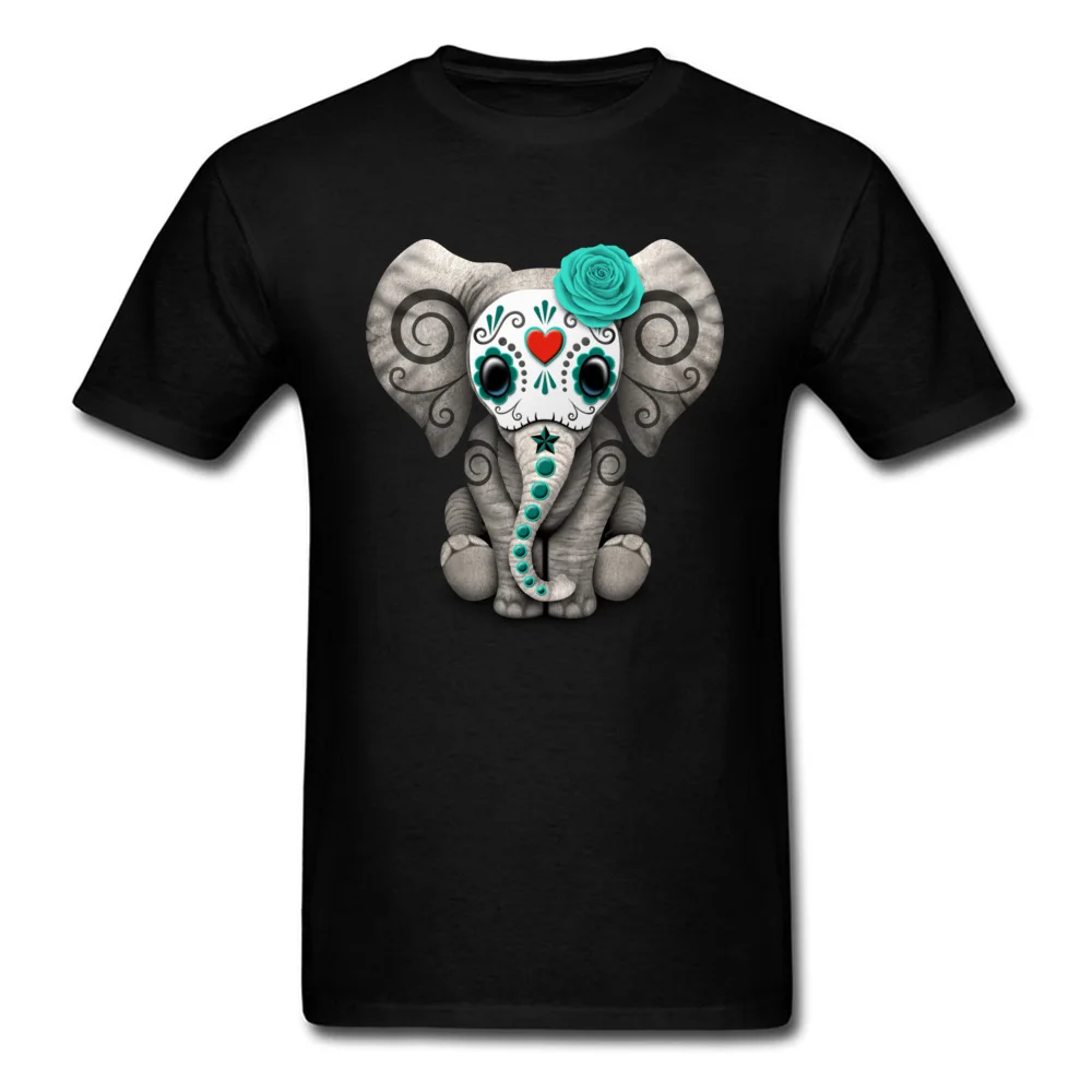 Comics Tshirts Family Short Sleeve Printing Cotton Round Neck Men Tops Tees Casual Tee Shirts ostern Day Wholesale Blue Day of the Dead Sugar Skull Baby Elephant black