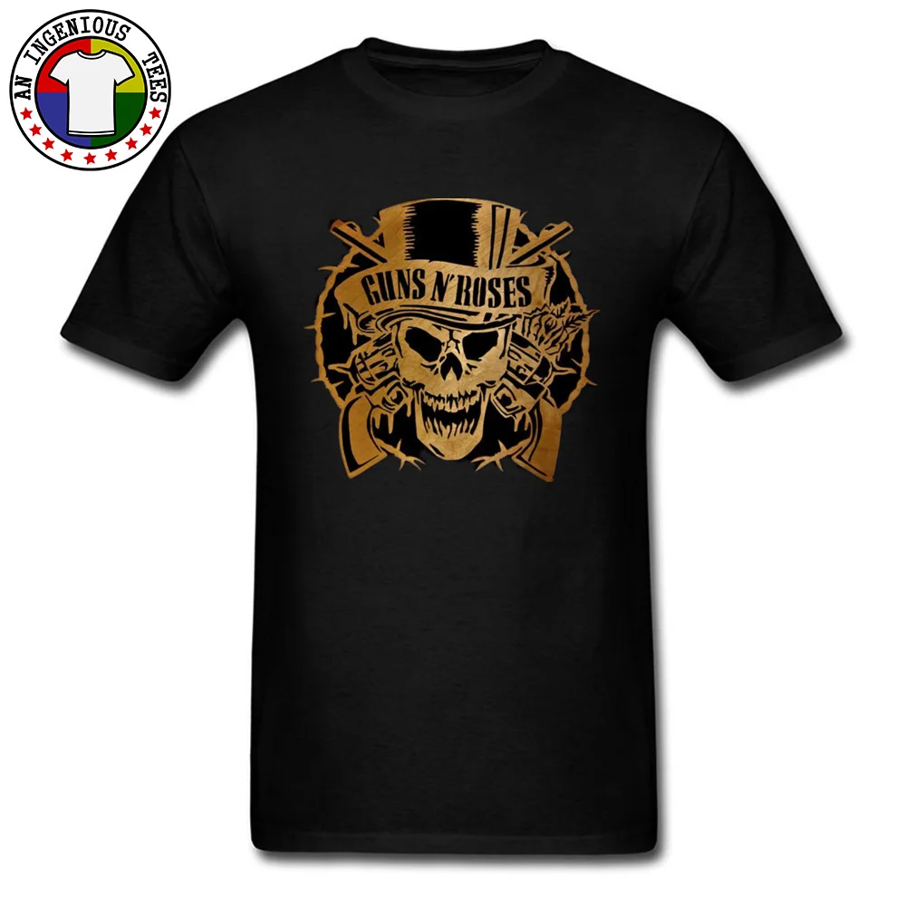 Men's Cool T-Shirts Guns N Roses Gold Skull Gothic Tees On Sale Customized Tops Funny Band T Shirt Hiphop Geek Tshirt | Мужская