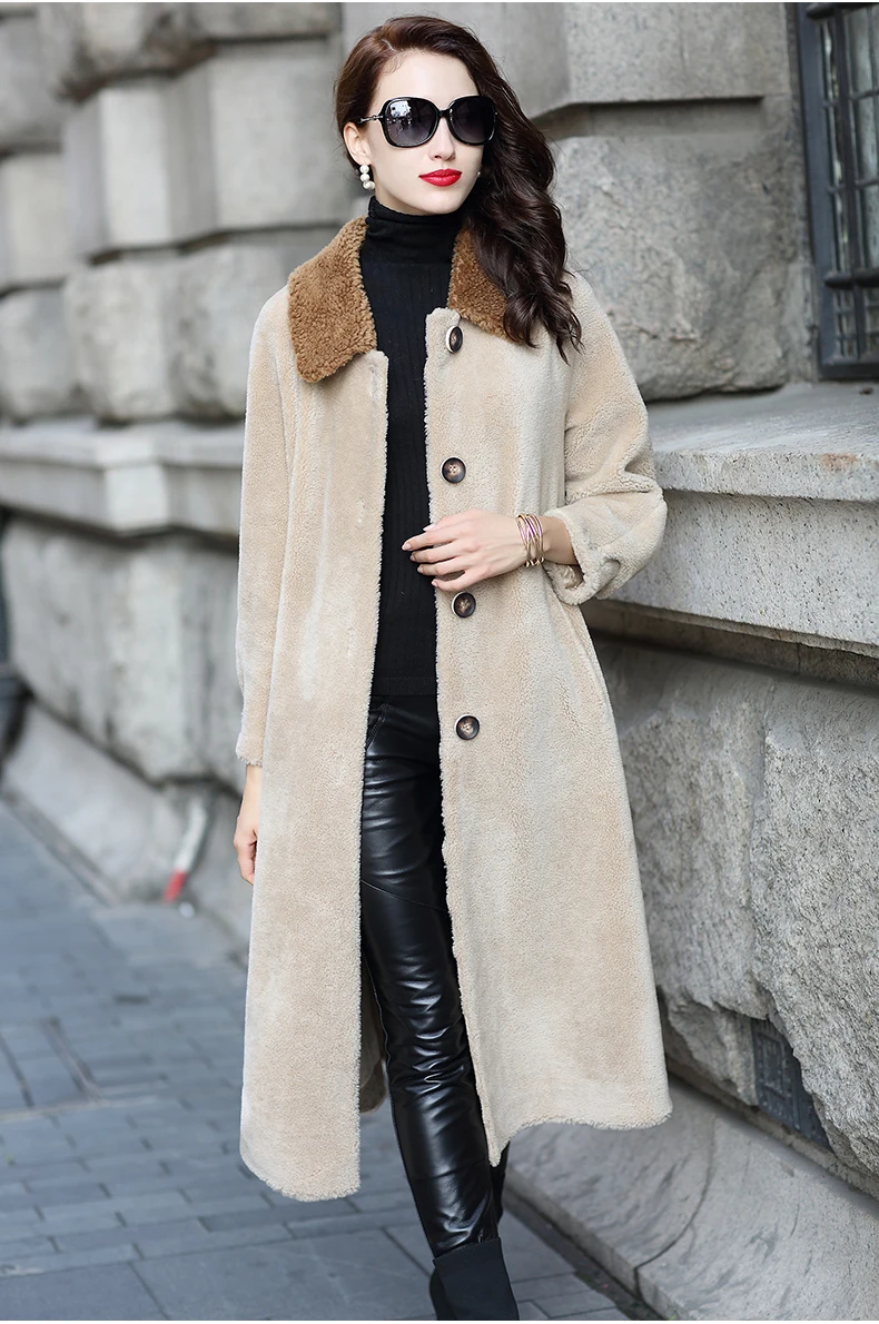 Top AYUNSUE Sheep Shearling Jacket  Women Real Wool Fur Coat  2019 New Female Long Warm  Overcoat chaqueta mujer invierno LX2377 3
