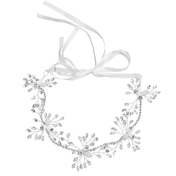 

Handmade Exquisite Bride Crystal Hair Band Wedding Jewelry Headband Head Ornaments Head Piece with Ribbon