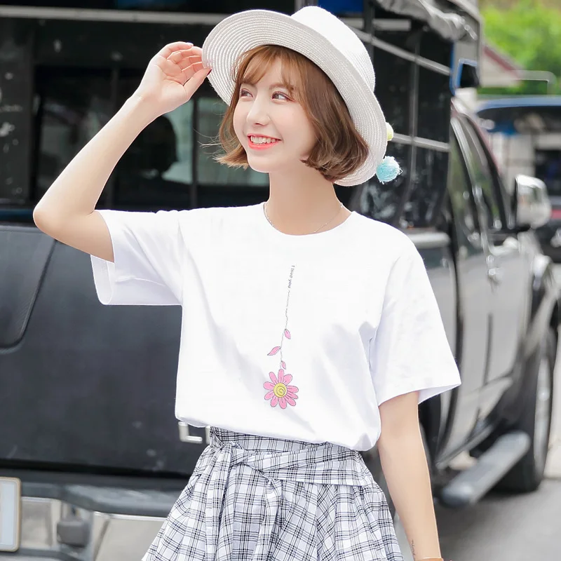 

Mr.nut white short-sleeved t-shirt female summer new Korean tshirt student loose bottoming shirt female cotton clothes