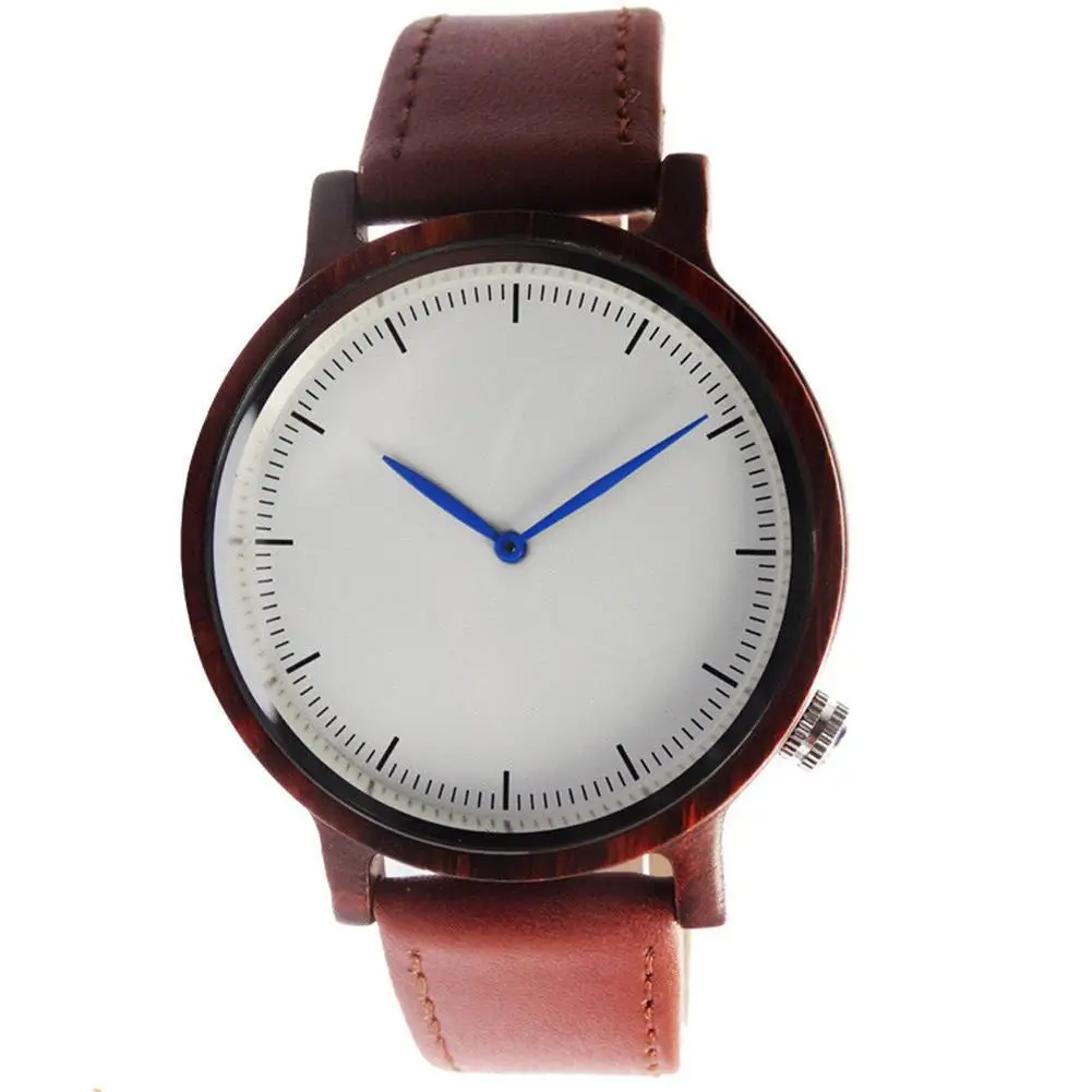

Date Display Men Watch Antique Steel Case Wooden Bezel Dress Watch with Soft Leather