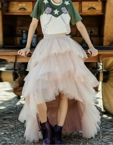 Пыльно-розовые многоярусные женские тюлевые юбки напольные высокого качества длина пачка Skit Асимметричная одежда, выполненная на заказ Saia - Цвет: Розовый