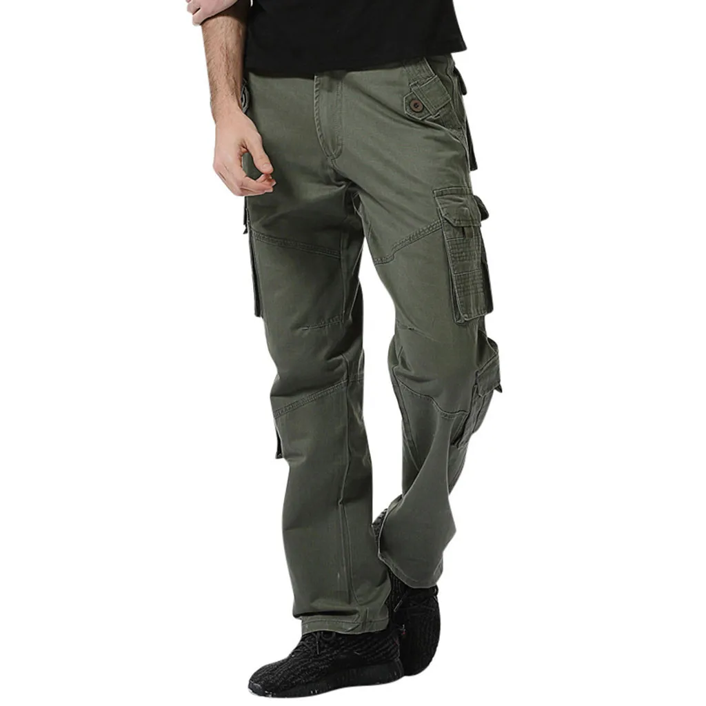 Men Cotton Pant Men's Casual Pure Color Outdoors Pocket Beach Work Trouser Cargo Pant Men's High Quality Brand Men Pants