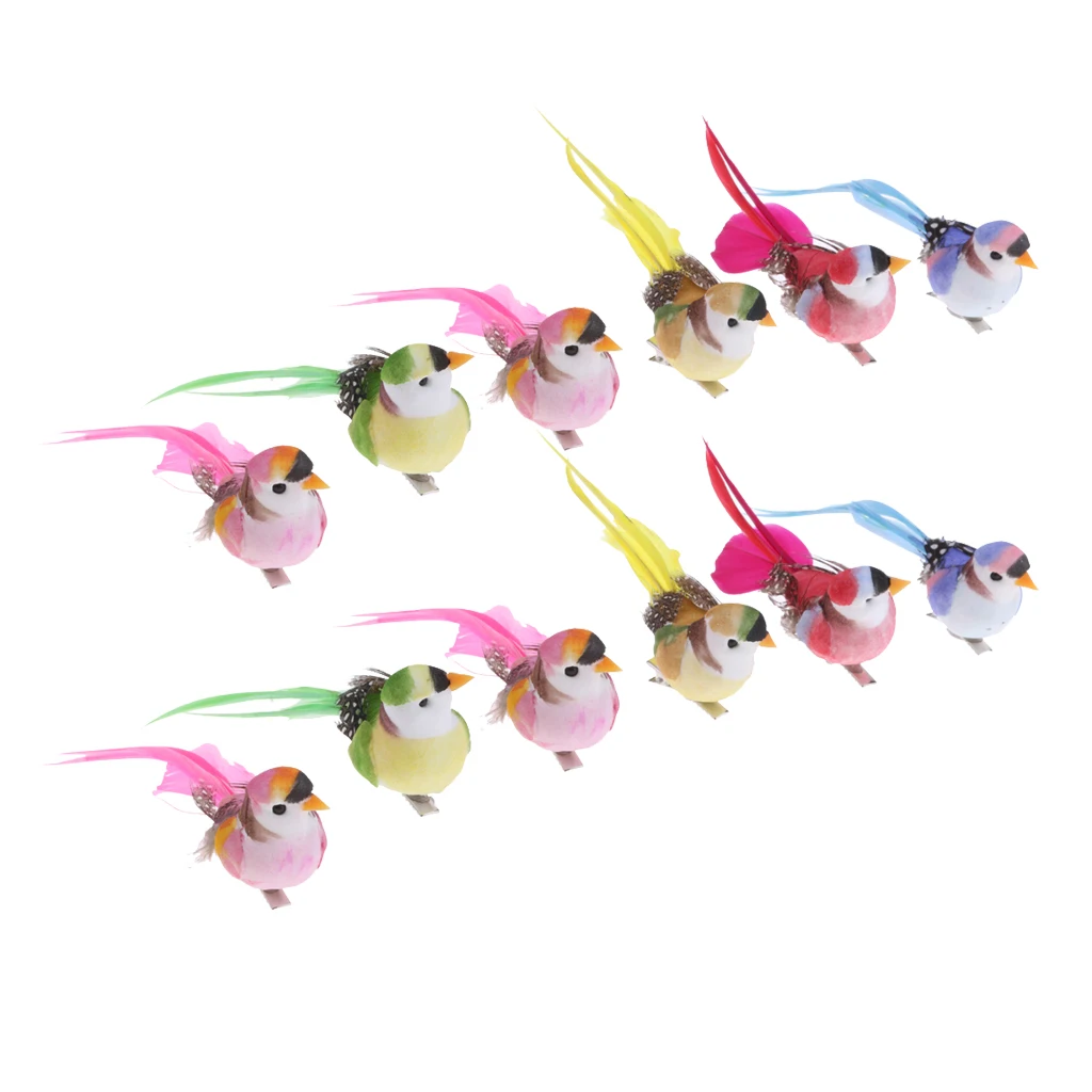 12pcs Artificial Foam Feathered Birds  Mini Craft Home Garden Wedding Decor