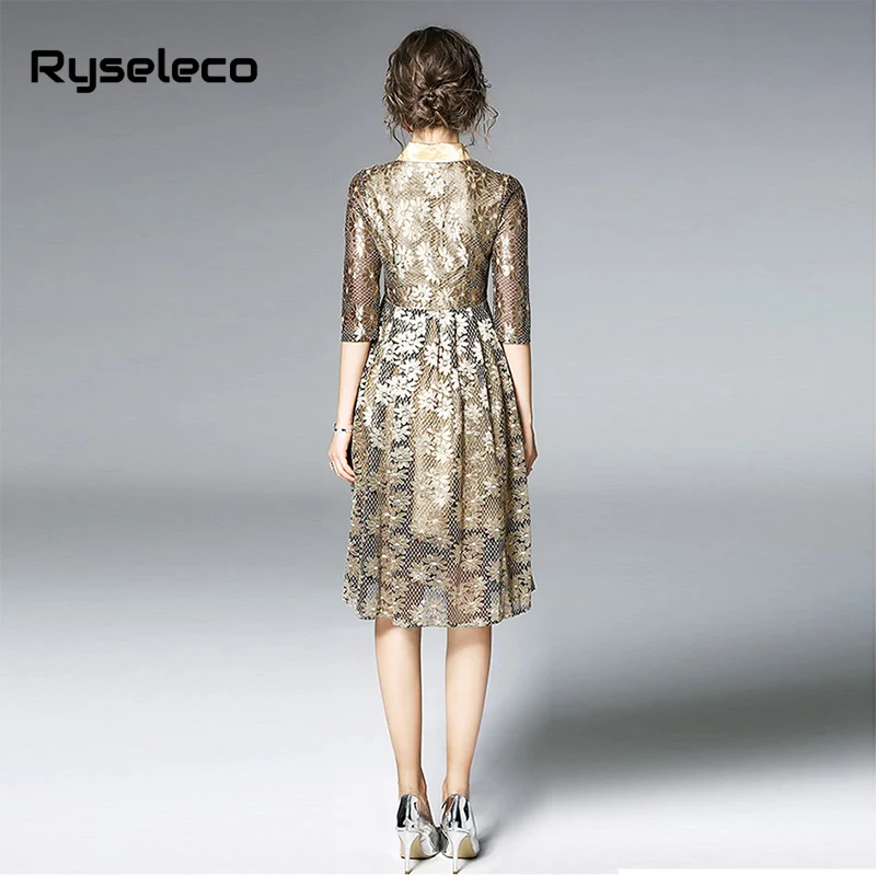 Ryseleco модное плиссированное платье с рукавом 3/4 весна 2018 кружевное цветочным