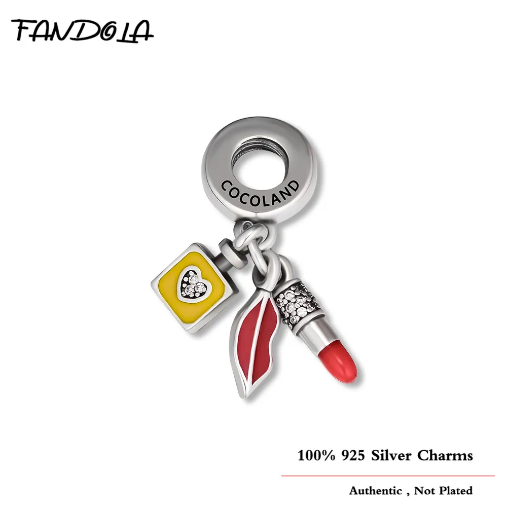 

CKK 925 Sterling Silver Glamour Trio Make Up Lipstick Charm Beads Fits Original Brand DIY Bracelet Jewelry Making Gift