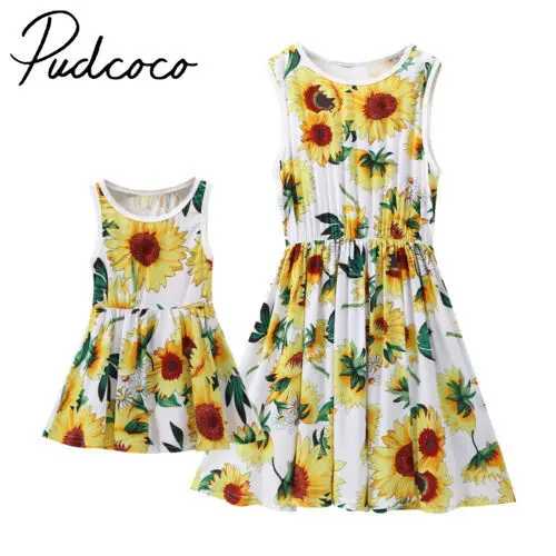 Pudcoco/одинаковые платья для мамы и дочки, Короткое мини-платье для женщин и девочек, семейная одежда
