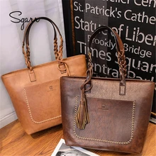 SGARR мягкая кожаная большая сумка винтажная для женщин с кисточками женская большая коричневая сумка Новое поступление сумки через плечо