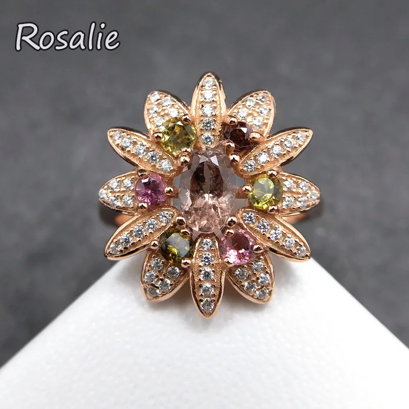 

Rosalie,100% Natural Brazil nice color tourmaline solid ring 925 sterling silver rose gold color for women nice gift