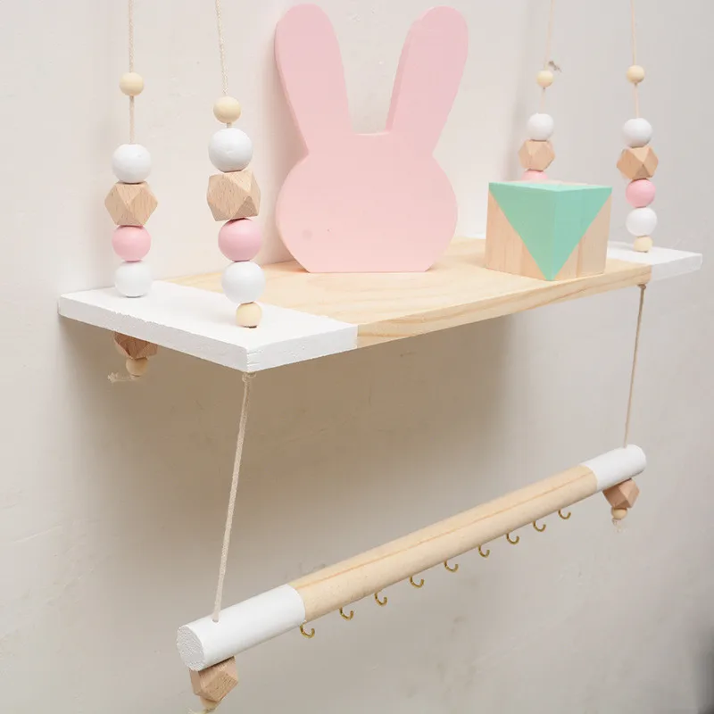 

Creative Nordic Scandinavian Decor Wooden Wall Shelf with Beads Kids Room Decoration Organizer Storage Holders Christmas Gifts