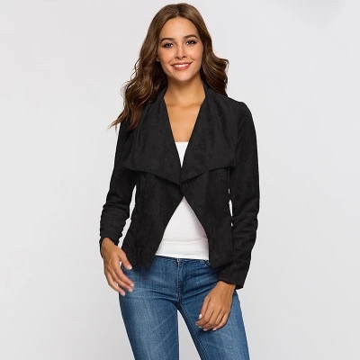 

2018 New High Quality Women Fashion large lapel short OL Suede Outerwear Jackets Slim Coat Lady Red Black White Punk Bomber Coat