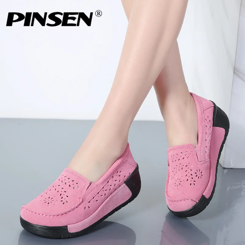 En Ligne PINSEN D été Femmes Casual chaussures En Cuir Suédé Slip On Femmes Appartements Plate Forme chaussures femme Mocassins Mocassins chaussures chaussures femme