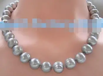 

18" AAA 10-11MM SOUTH SEA NATURAL gray PEARL NECKLACE 14K CLASP