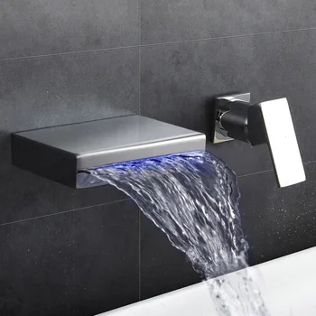 

All copper hot and cold LED waterfall basin hidden buried box into wall type single faucet wx6011705