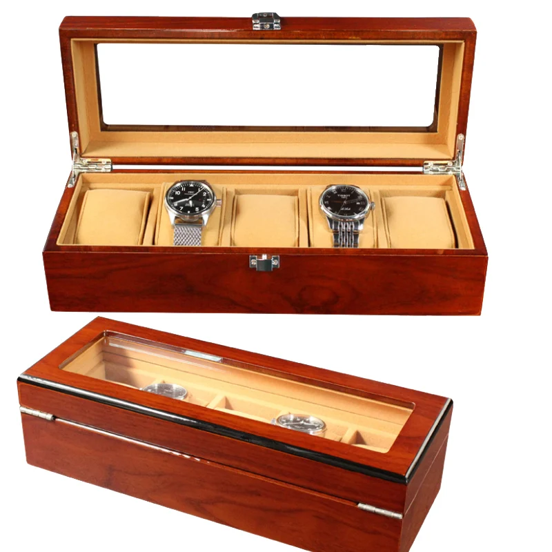 2019 Luxury 5 Grids Handmade Wood Watch Box Wood Clock Box Watch Case ...