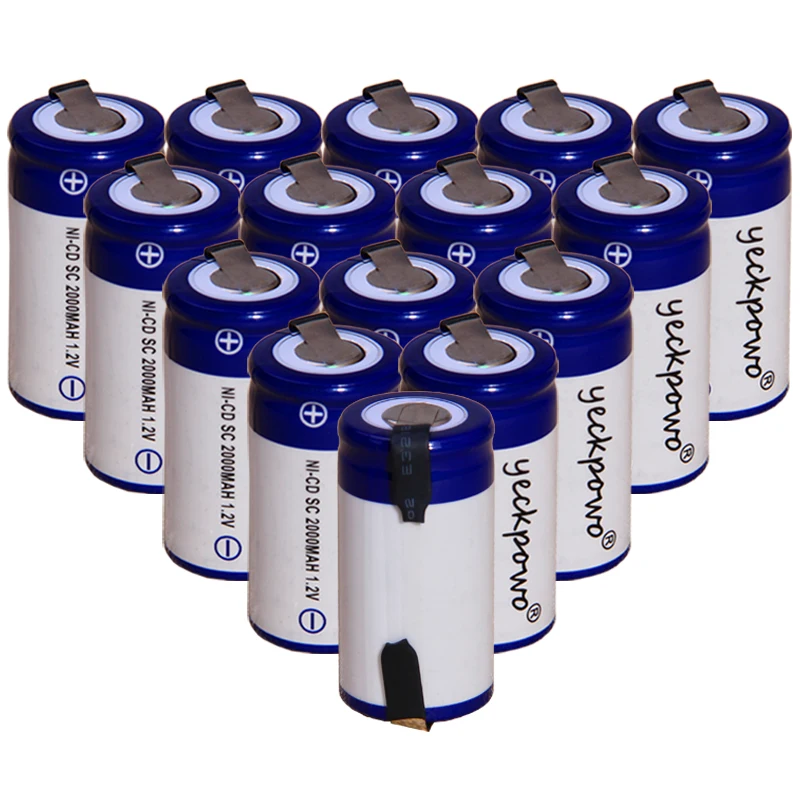 

yeckpowo 15 pieces SC battery 1,2v batteries nicd rechargeable for power tools 2000mAh for drill screwdriver real capacity