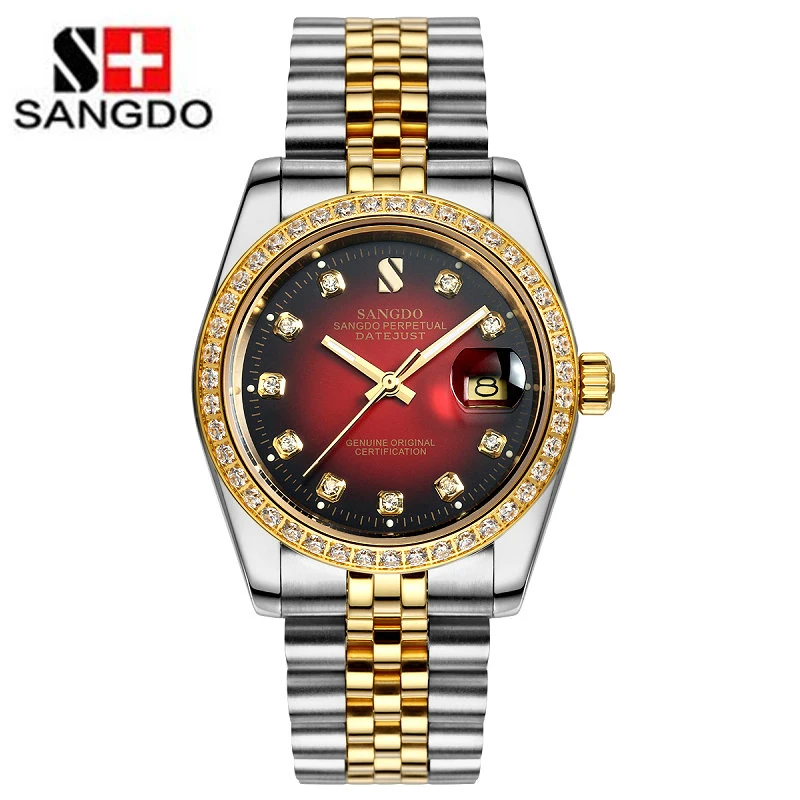 

SANGDO Automatic Watch Men Full Stainless Sea Blue Dial Diamond Luminous Waterproof Calendar Clock Relogio Masculine