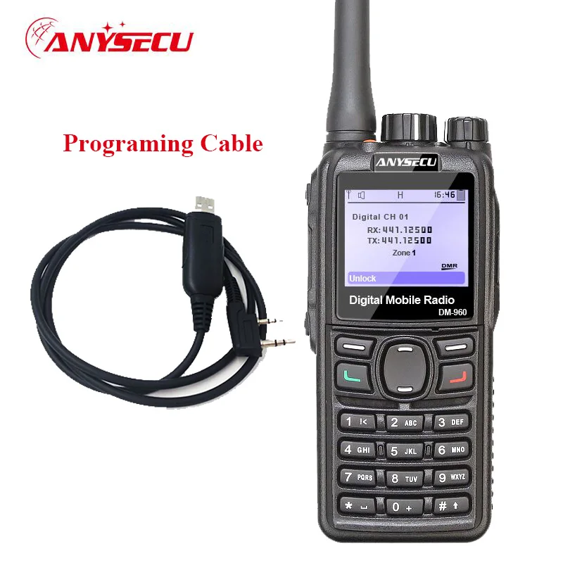 cable Dual Mode TDMA digital Analog DMR Radio Anysecu DM 960 UHF 3000mAh Compatible with