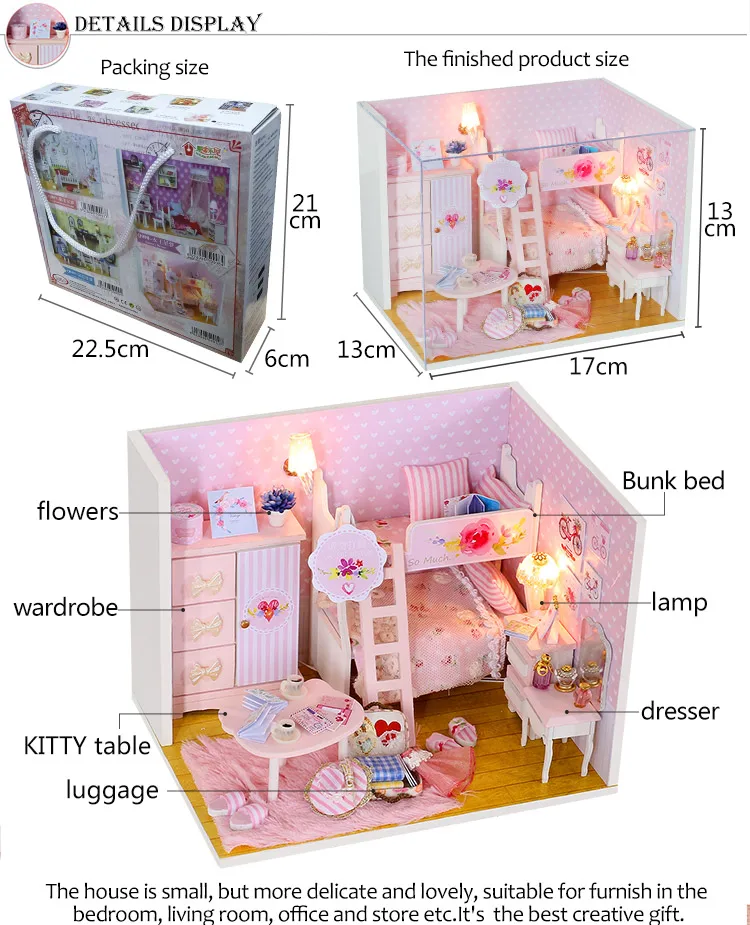 IiE CREATE Dollhouse Q0010 розовая девочка miniatue DIY комплект с подсветкой и пылезащитным покрытием