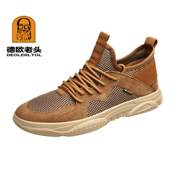 

2020 Newly Man Mesh+Pigskin Shoes Anti-slip Shoes Men's Casual Shoes Quality Student Leisure Sneaker Shoes