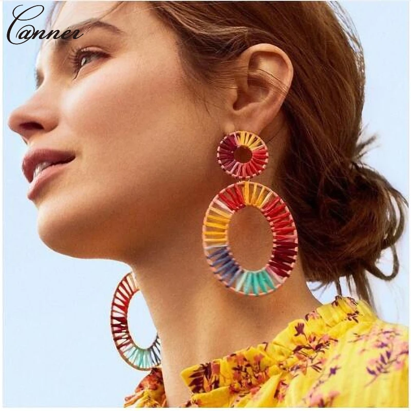 

Handmade Colorful Rattan Weave Earrings for Women Big Earrings 2019 Geometric Drop Earings Bohemian Jewelry kolczyki brincos Q40