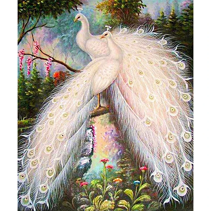 

Full Square/Round Diamond Embroidery Pattern Cross Stitch White Peacock Diamond Painting DIY Mosaic Needlework Gift Home Decor