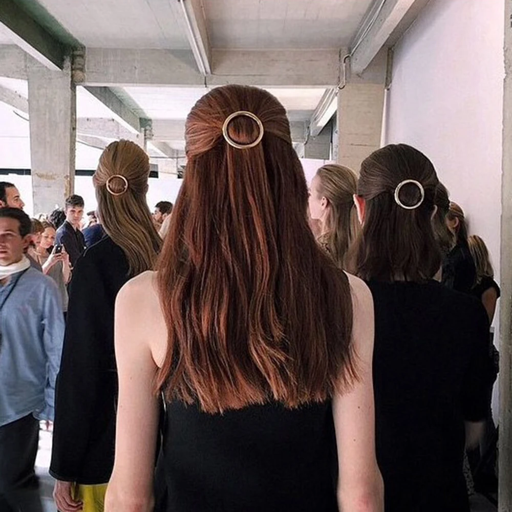 Simple Style Hair Clip Korean Version of The Wild Geometric Circle Hairpin Word Clip Headwear Elegant Geometric Metal Hair Clip