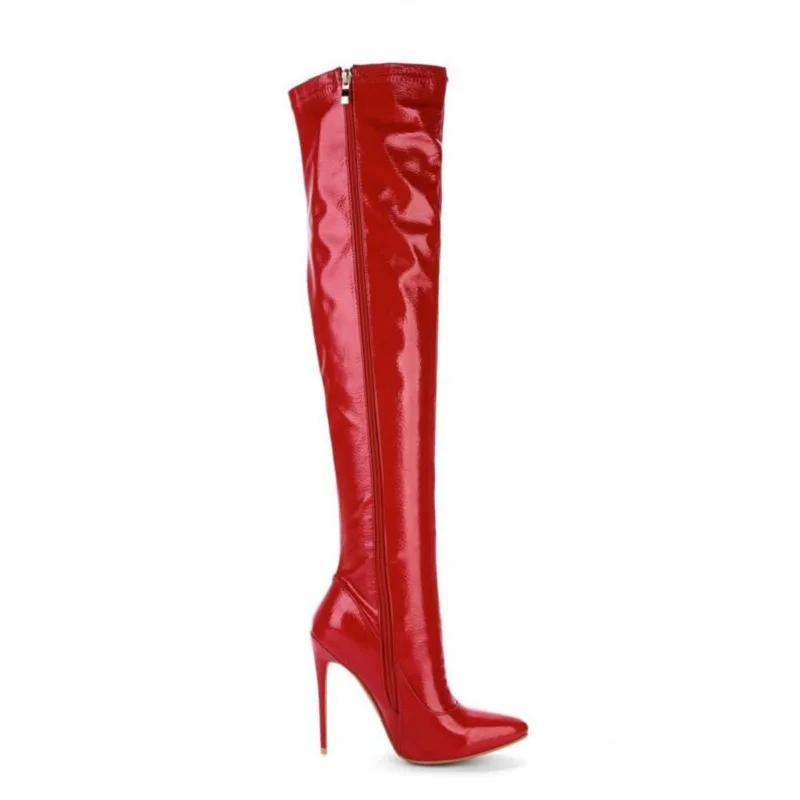Sexy Steel Pipe Dance Boots Plus Size 33-48 Patent Leather Over The Knee Boots Fashion Side Zip Platform High Heels Shoes Woman (9)