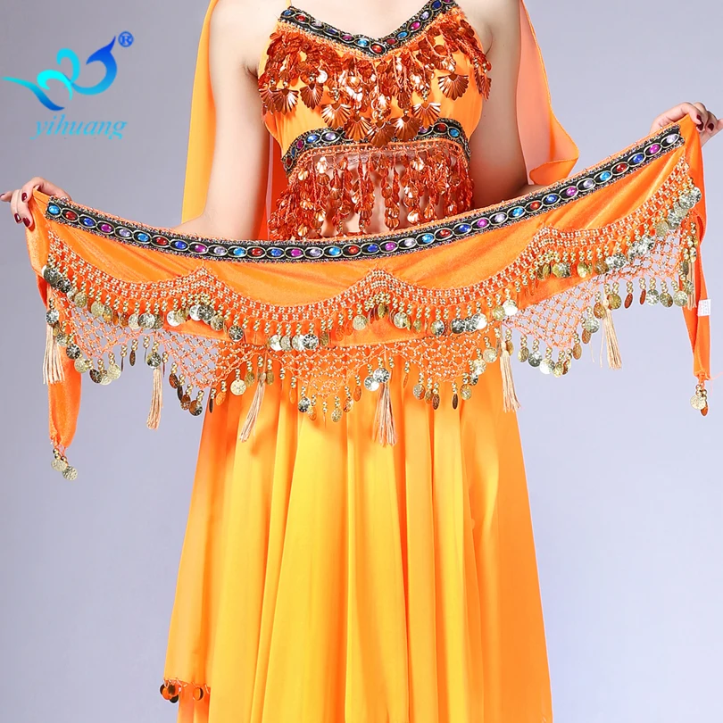 Belly Dance Costume Hip Scarf  Indian Dancer Belt Belly Dancing Hipscarf Gold Conis Bellydance Wrap Skirt Velvet Performance 