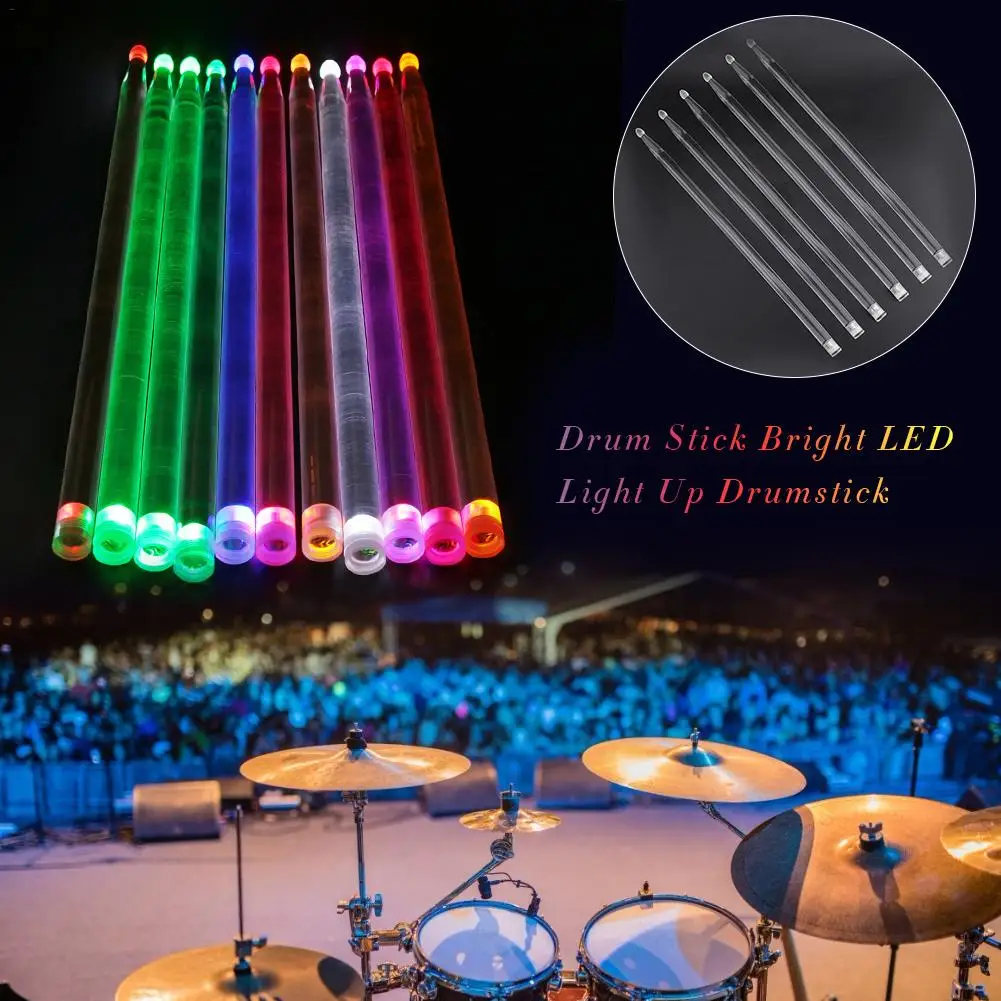 

5A Acrylic Drum Stick Bright LED Light Up Drumsticks Luminous In The Dark Stage Jazz Drumsticks Instrument Accessories